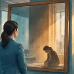 Person looking into a mirror reflecting self-doubt, illustrating imposter syndrome