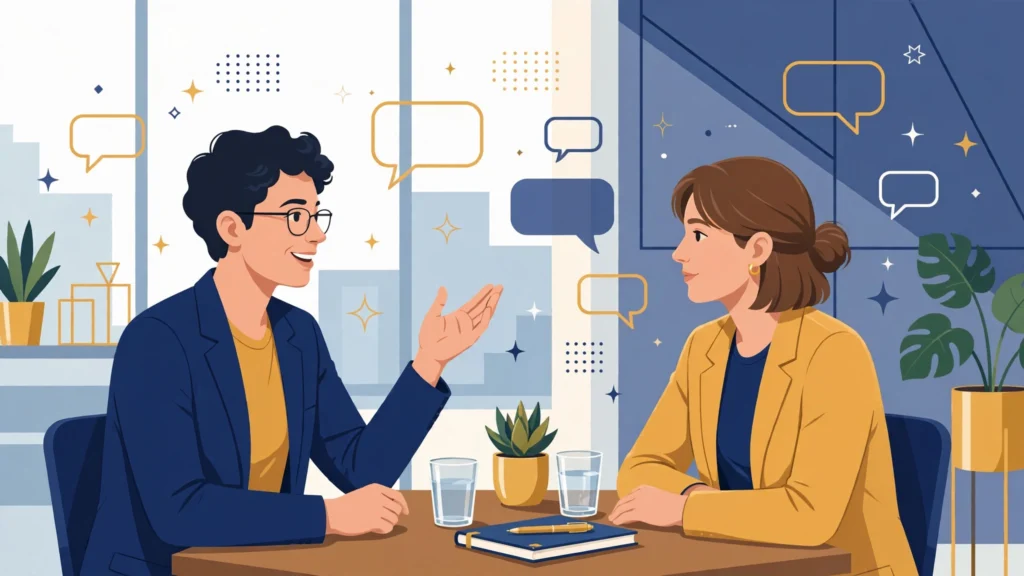 Professional job interview illustration with star shapes representing the STAR method