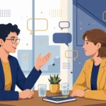 Professional job interview illustration with star shapes representing the STAR method